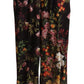 Black Floral Mid Waist Trouser Wide Leg Pants