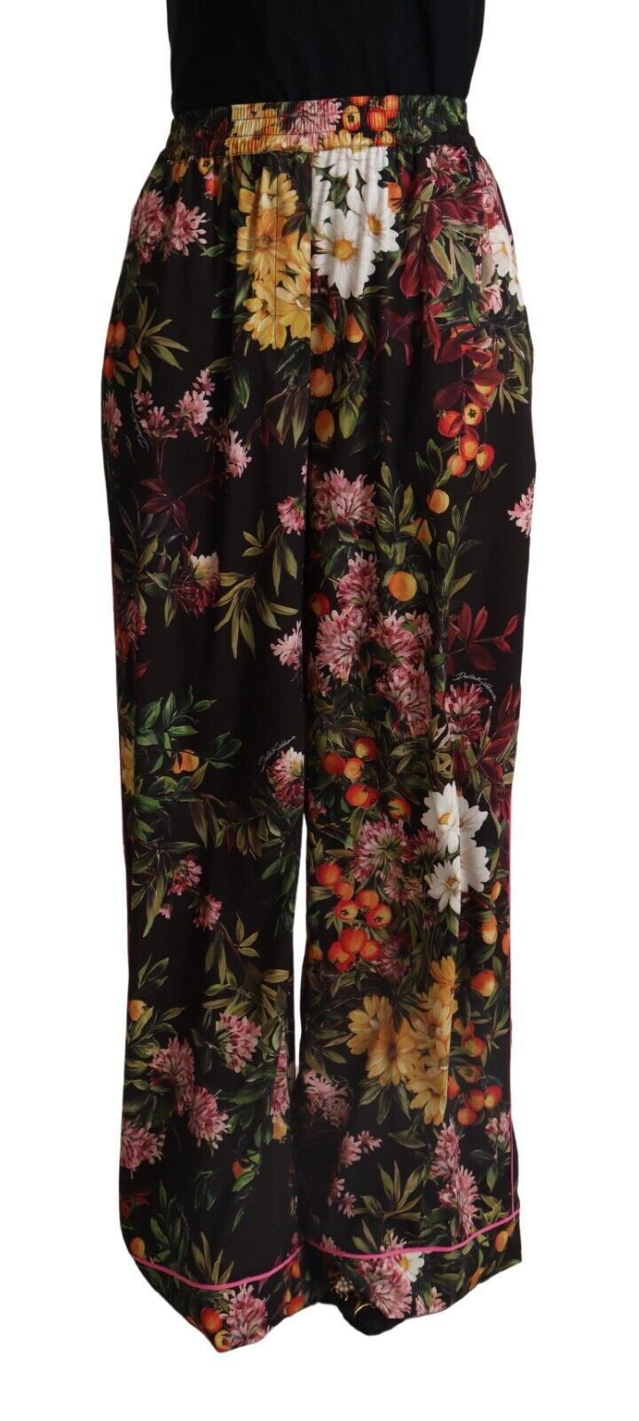 Black Floral Mid Waist Trouser Wide Leg Pants