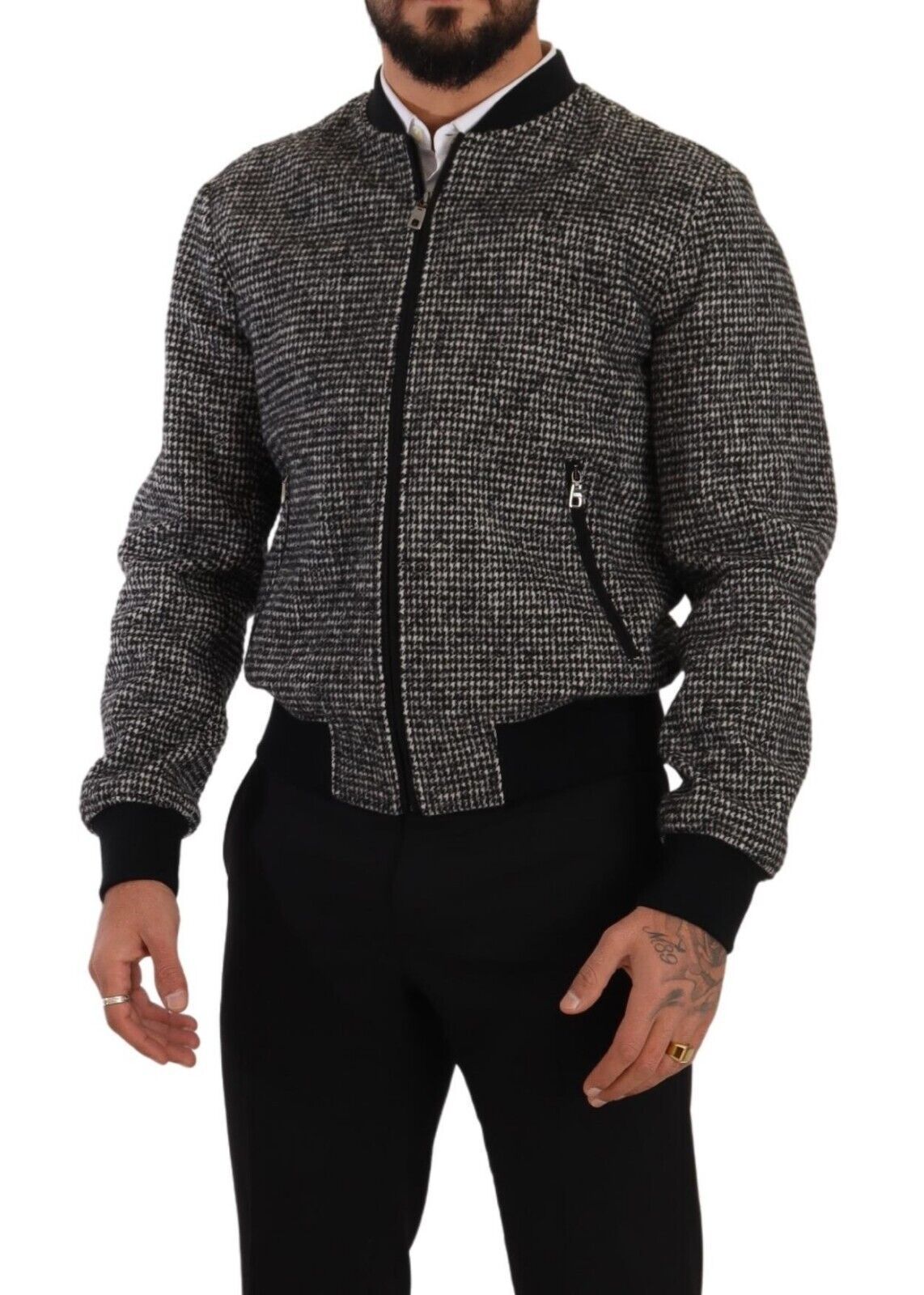 Elegant Houndstooth Bomber Jacket