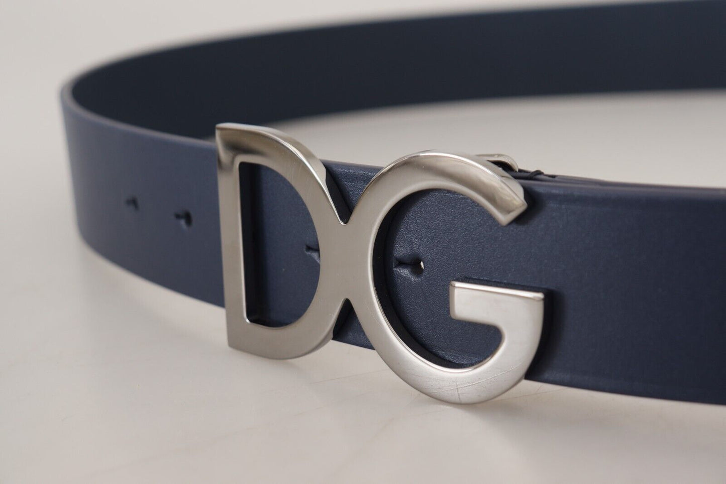 Elegant Blue Leather Belt with DG Buckle