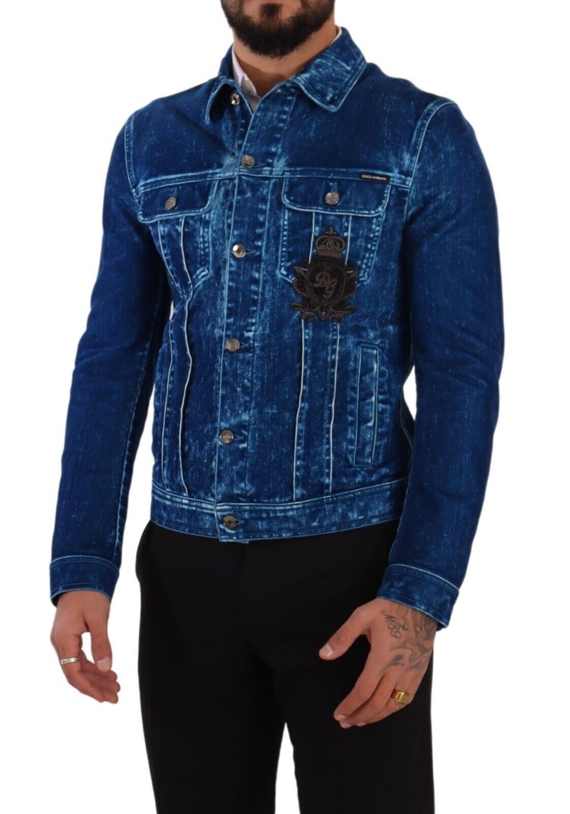 Elegant Denim Jacket with Crown Embroidery