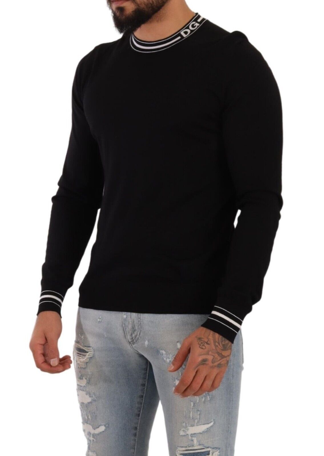 Sleek Black Virgin Wool Pullover Sweater