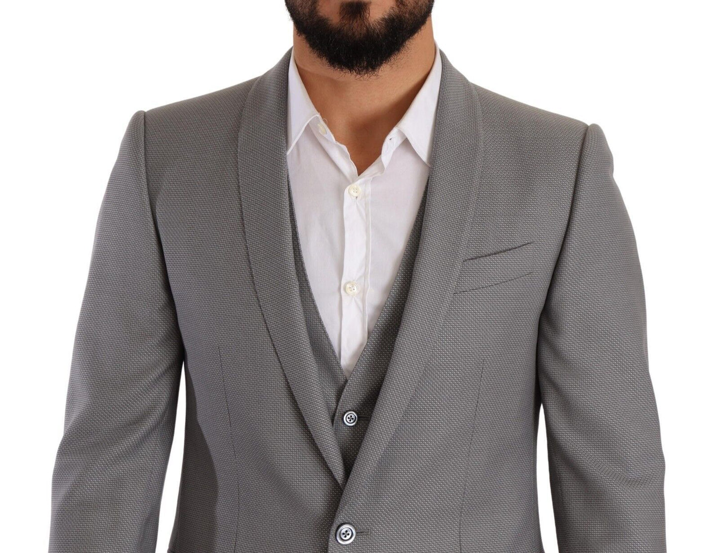 Elegant Grey Slim Fit Wool Silk 3 Piece Suit