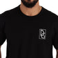 Elegant Black Logo Embroidered Cotton Tee