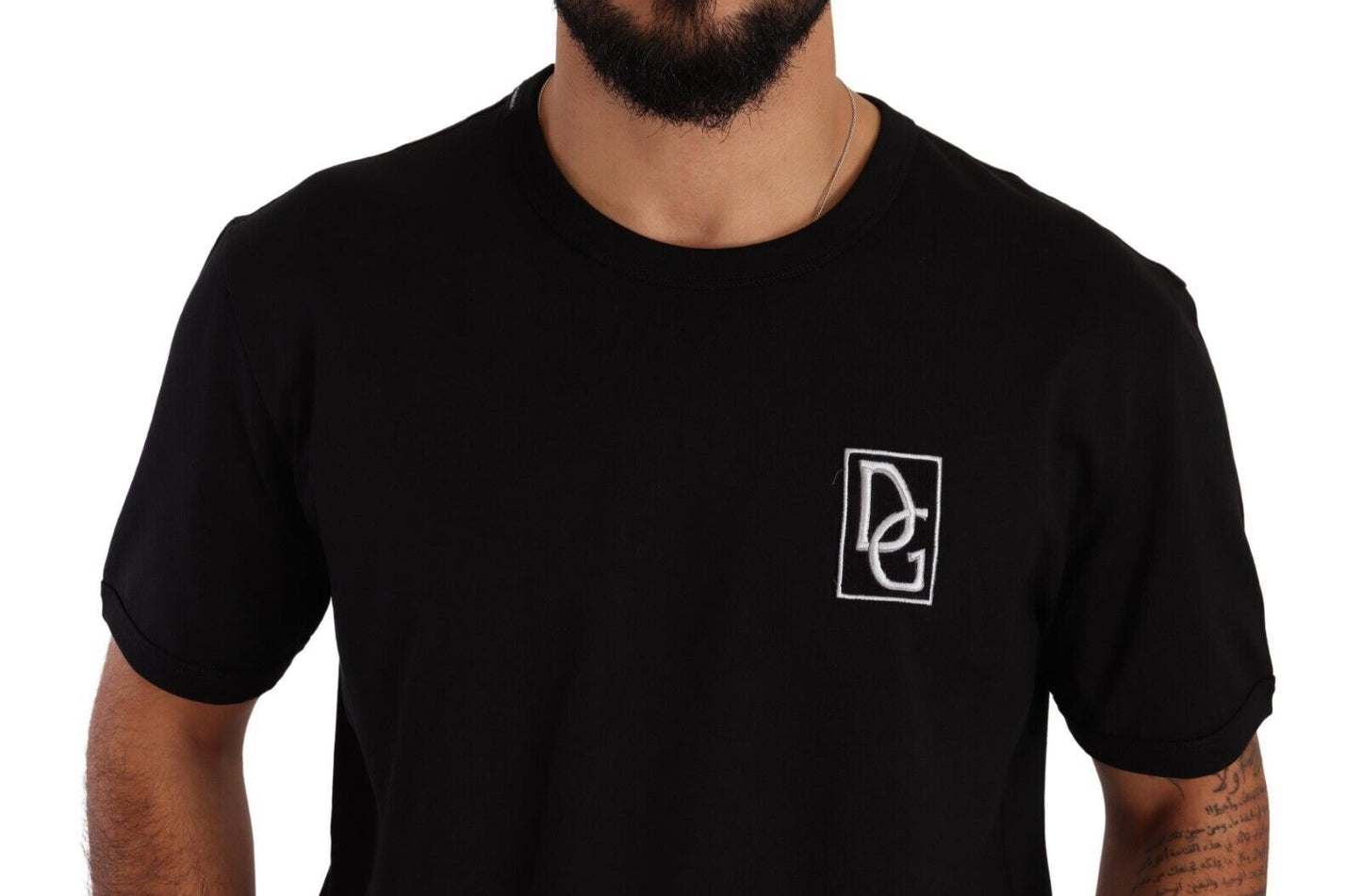 Elegant Black Logo Embroidered Cotton Tee