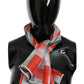 Gray Red Silk Shawl Foulard Wrap  Scarf
