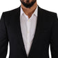 Elegant Black Patterned Wool-Silk Suit
