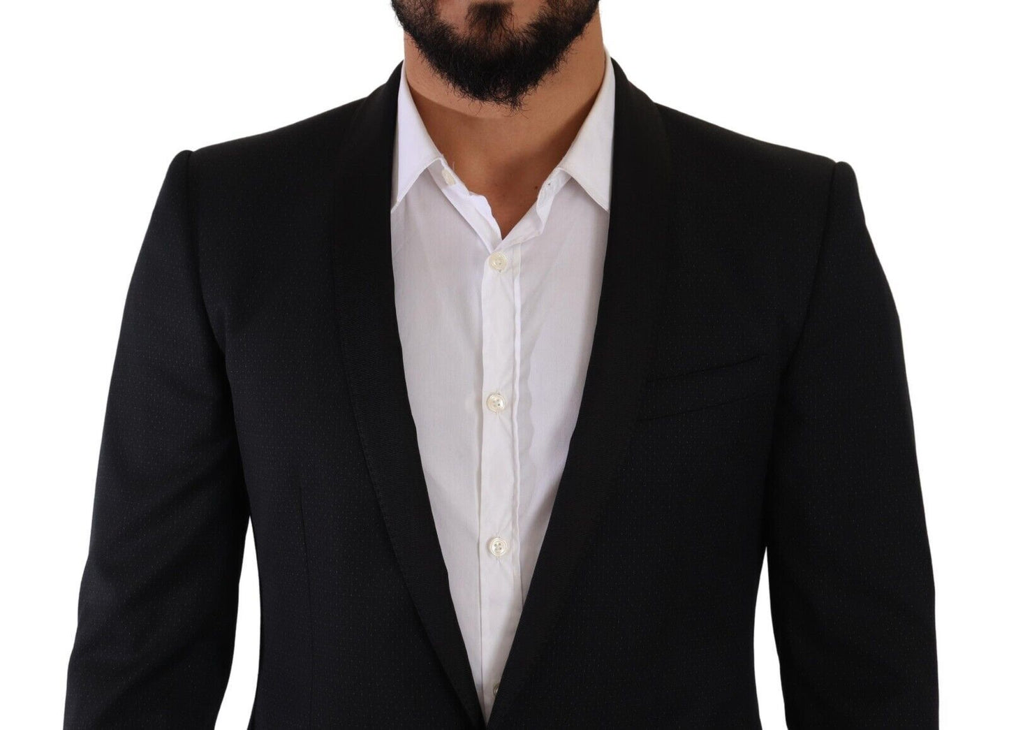 Elegant Black Patterned Wool-Silk Suit