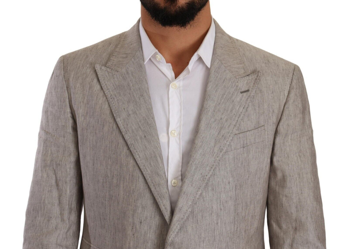 Elegant Gray Linen-Silk Blend Suit