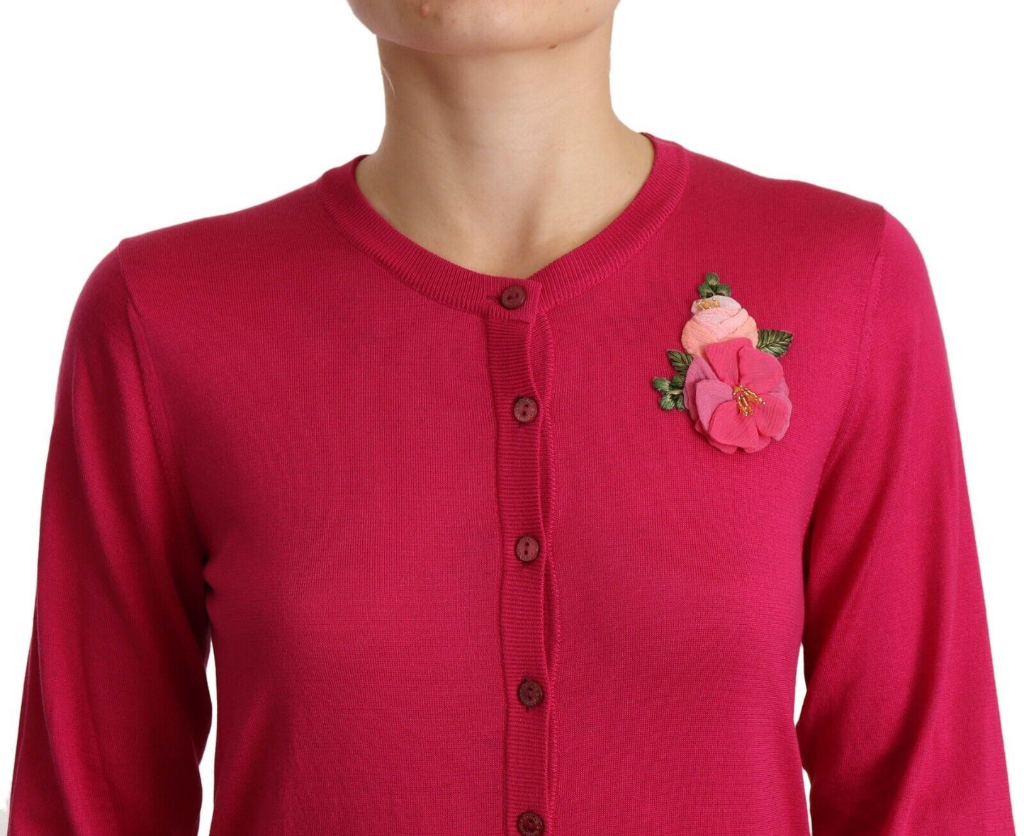 Elegant Silk Rose Applique Cardigan