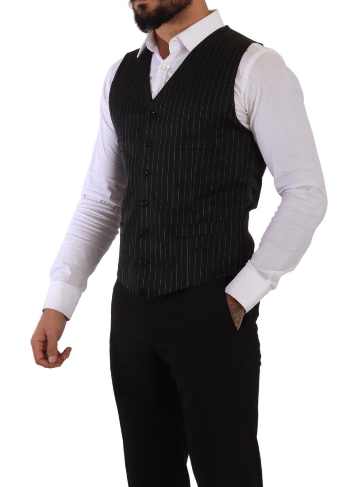 Elegant Black Striped Formal Vest