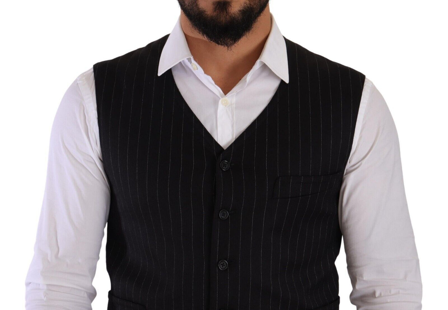 Elegant Black Striped Formal Vest