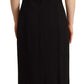 Black Silk Stretch Side Slit Sheath Midi Dress