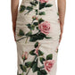 White Roses Print Stretch Silk Pleated Dress