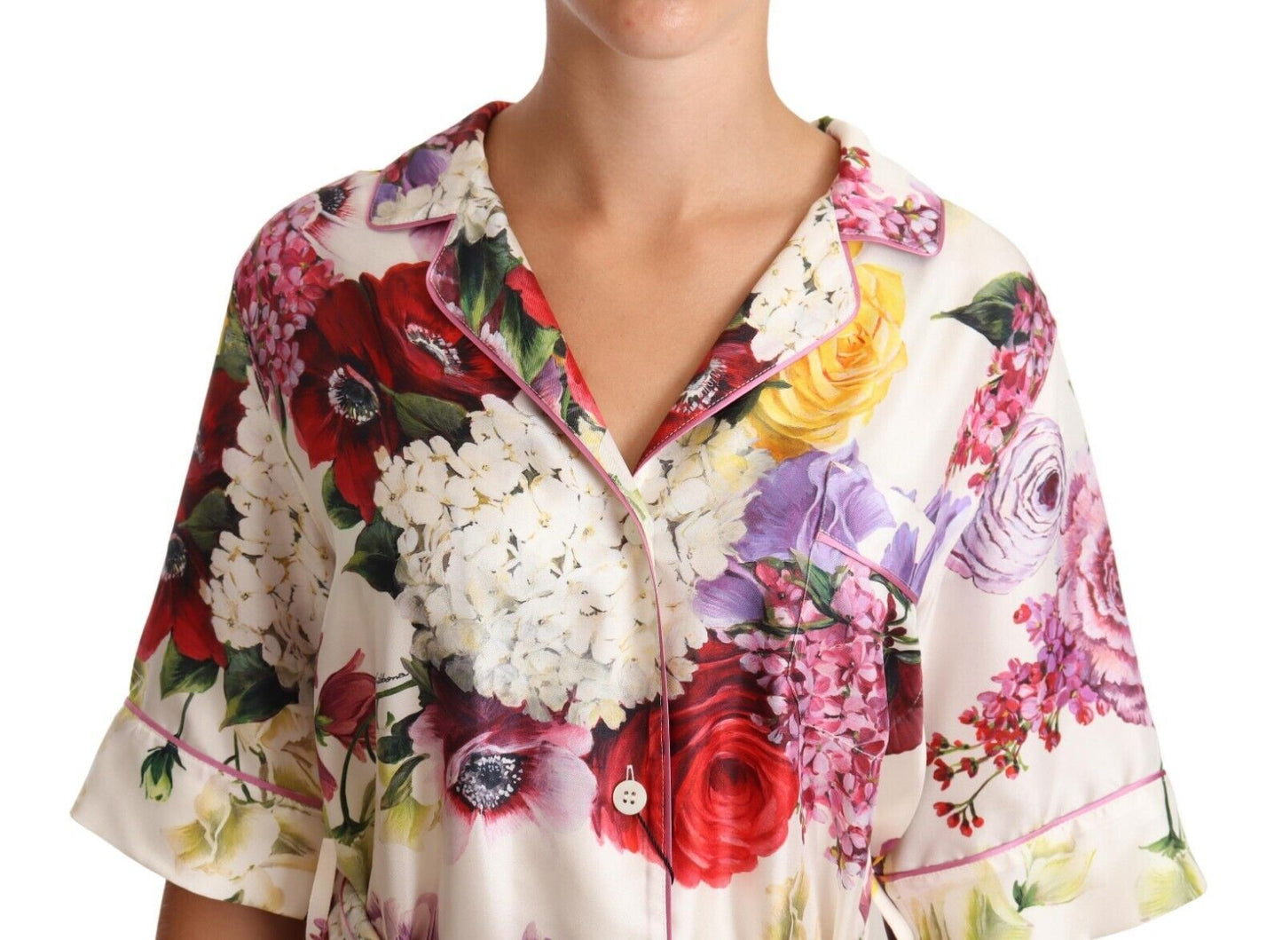 Elegant Silk Floral Pajama-Style Blouse