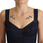 Dark Blue Cotton Denim Sheath Midi Dress