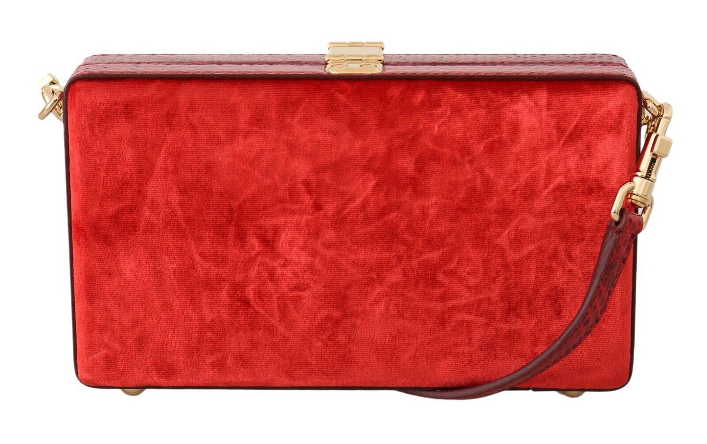 Chic Red Silk Blend Box Clutch with Gold Details