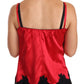 Silk Blend Lace-Trim Camisole in Red & Black