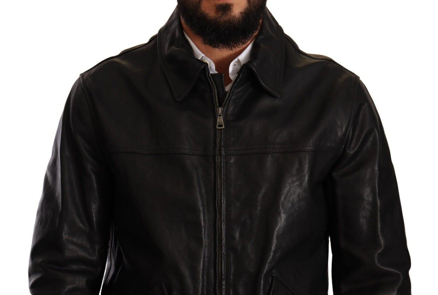 Elegant Black Bomber Leather Jacket