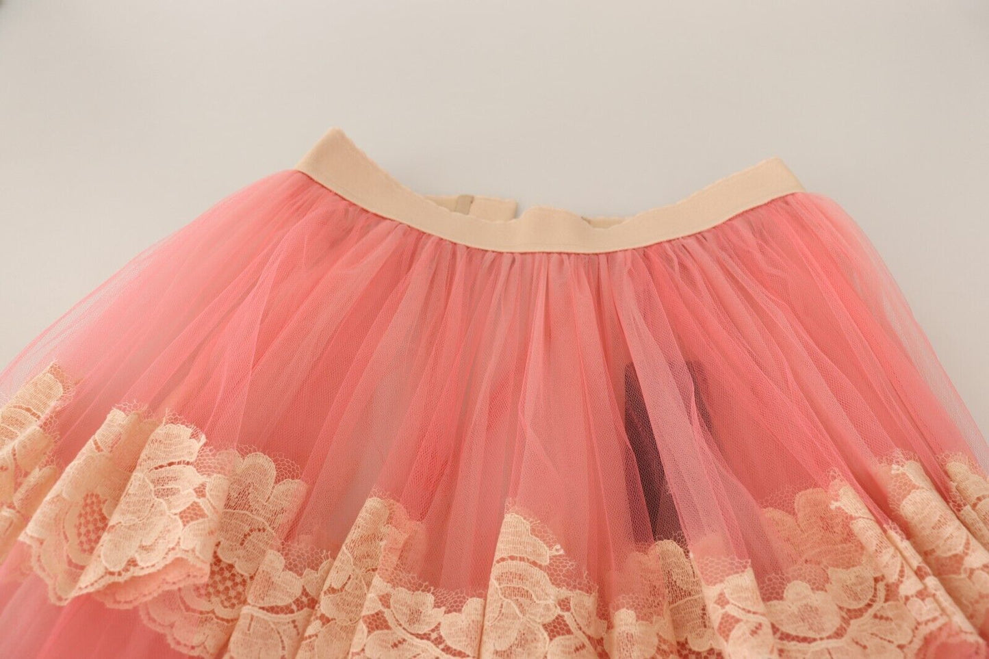 Elegant Pink High Waist Lace Midi Skirt