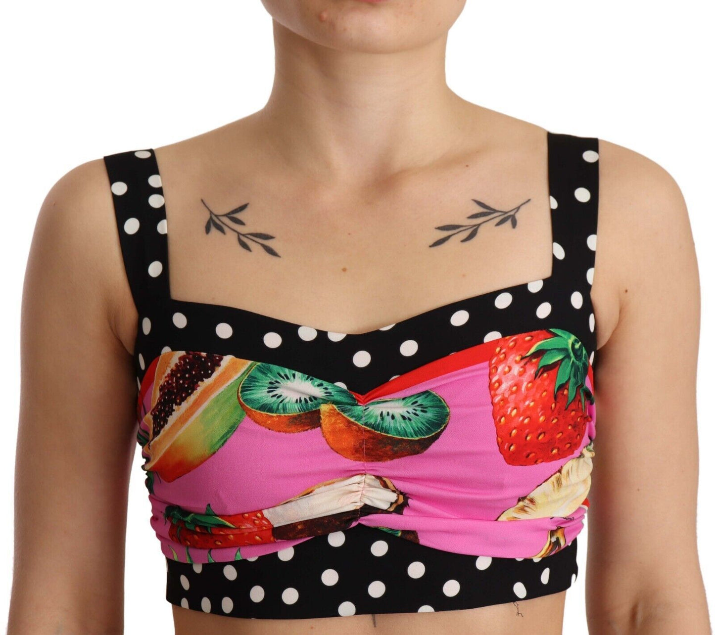 Elegant Polka Dot & Fruit Silk Crop Top