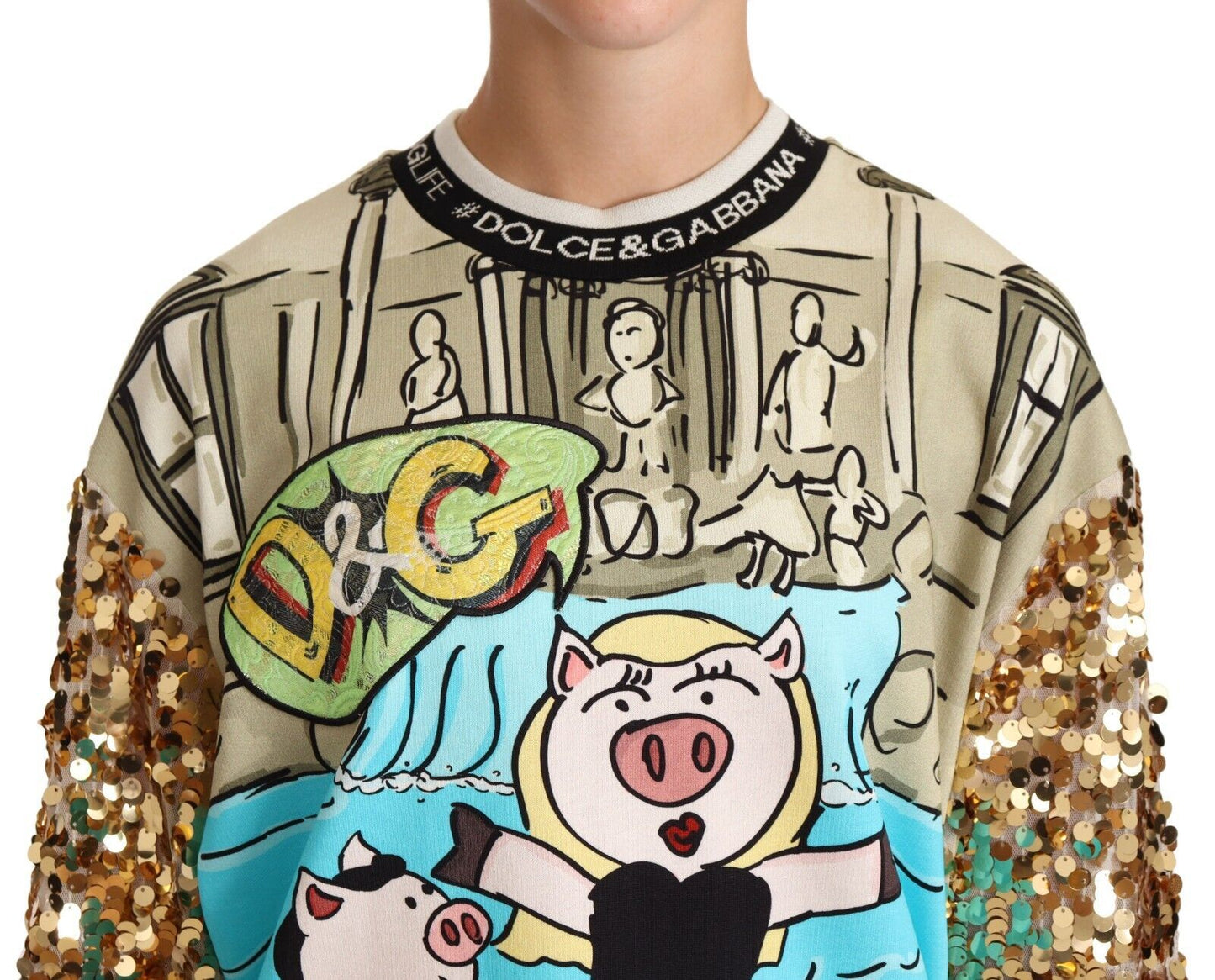 Multicolor Sequined Pig Print Sweatshirt