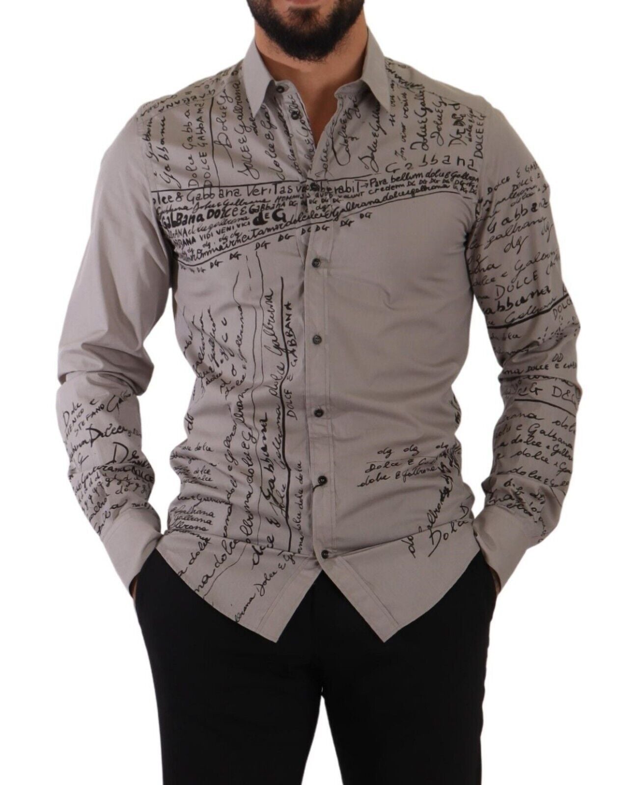 Elegant Gray Logo Print Cotton Shirt