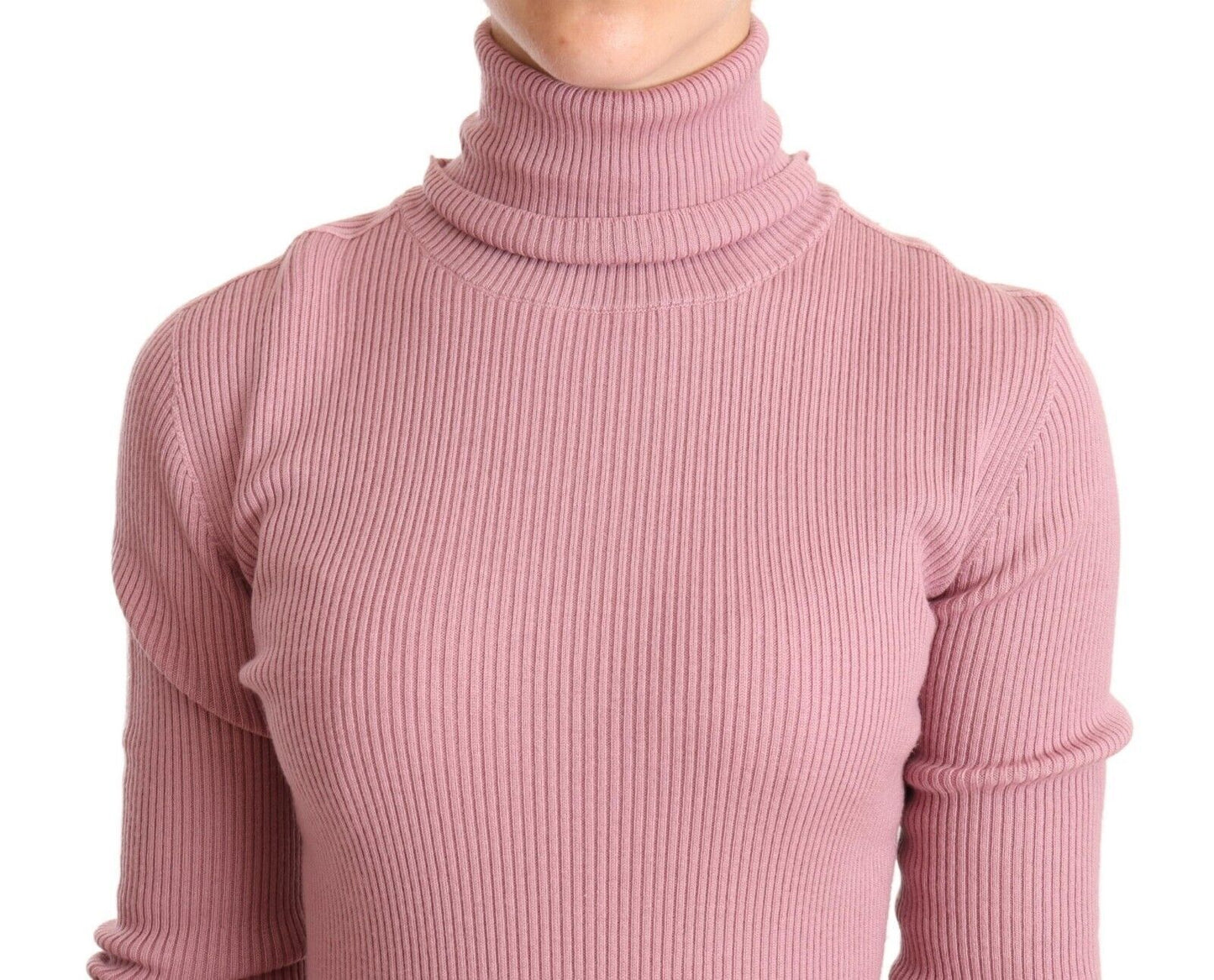 Elegant Pink Turtleneck Virgin Wool Sweater