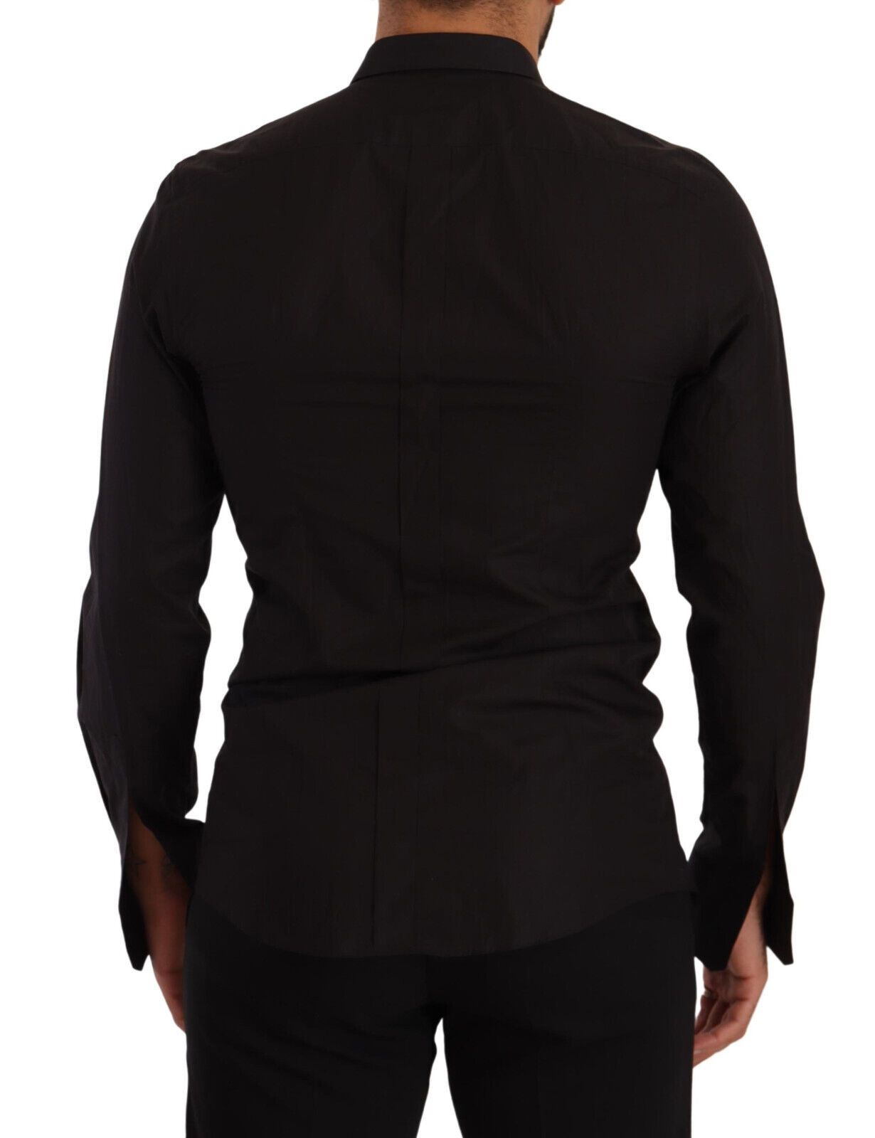 Elegant Black Cotton Dress Shirt with Embroidery