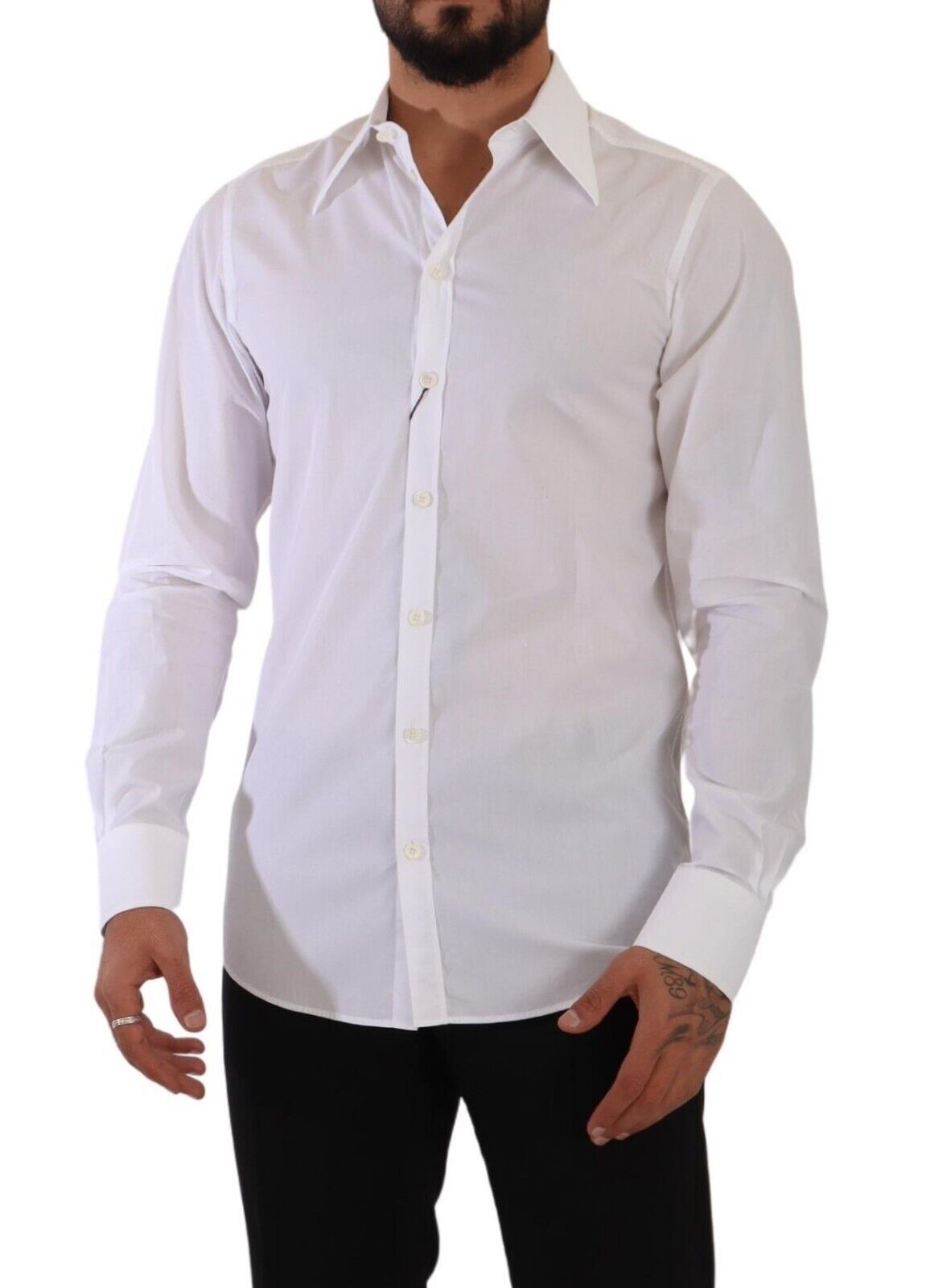 Elegant White Cotton Dress Shirt - Slim Fit