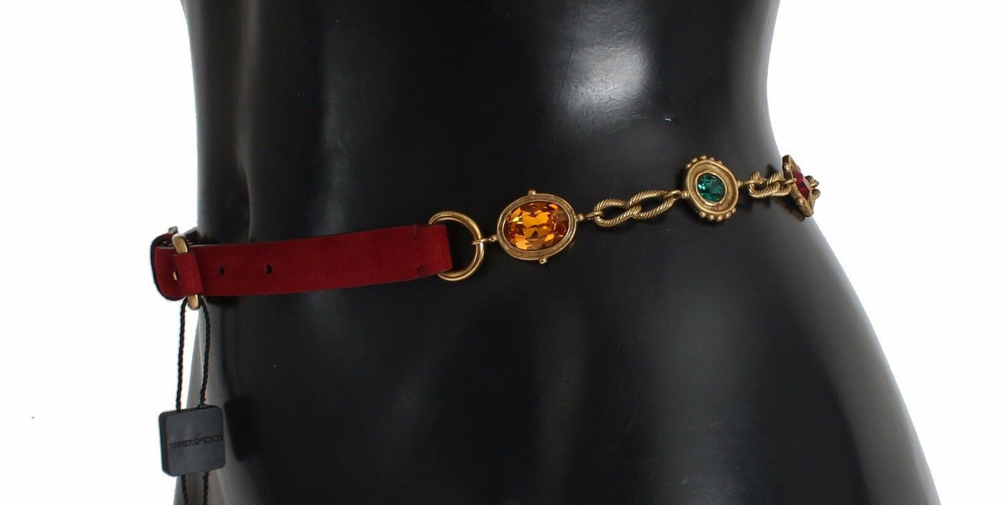 Red Suede Crystal Baroque Waist Belt