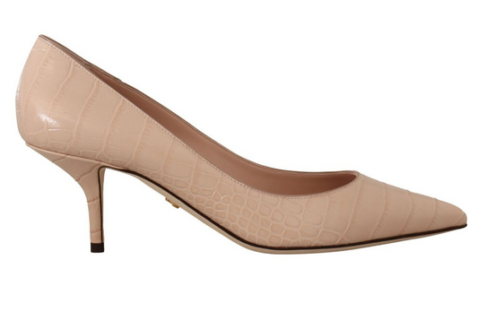 Elegant Nude Mid-Heel Leather Pumps