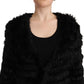 Black Rabbit Fur Cardigan Long Sleeves Jacket