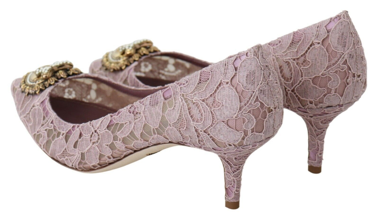 Elegant Pink Lace Heels with Heart Embellishment