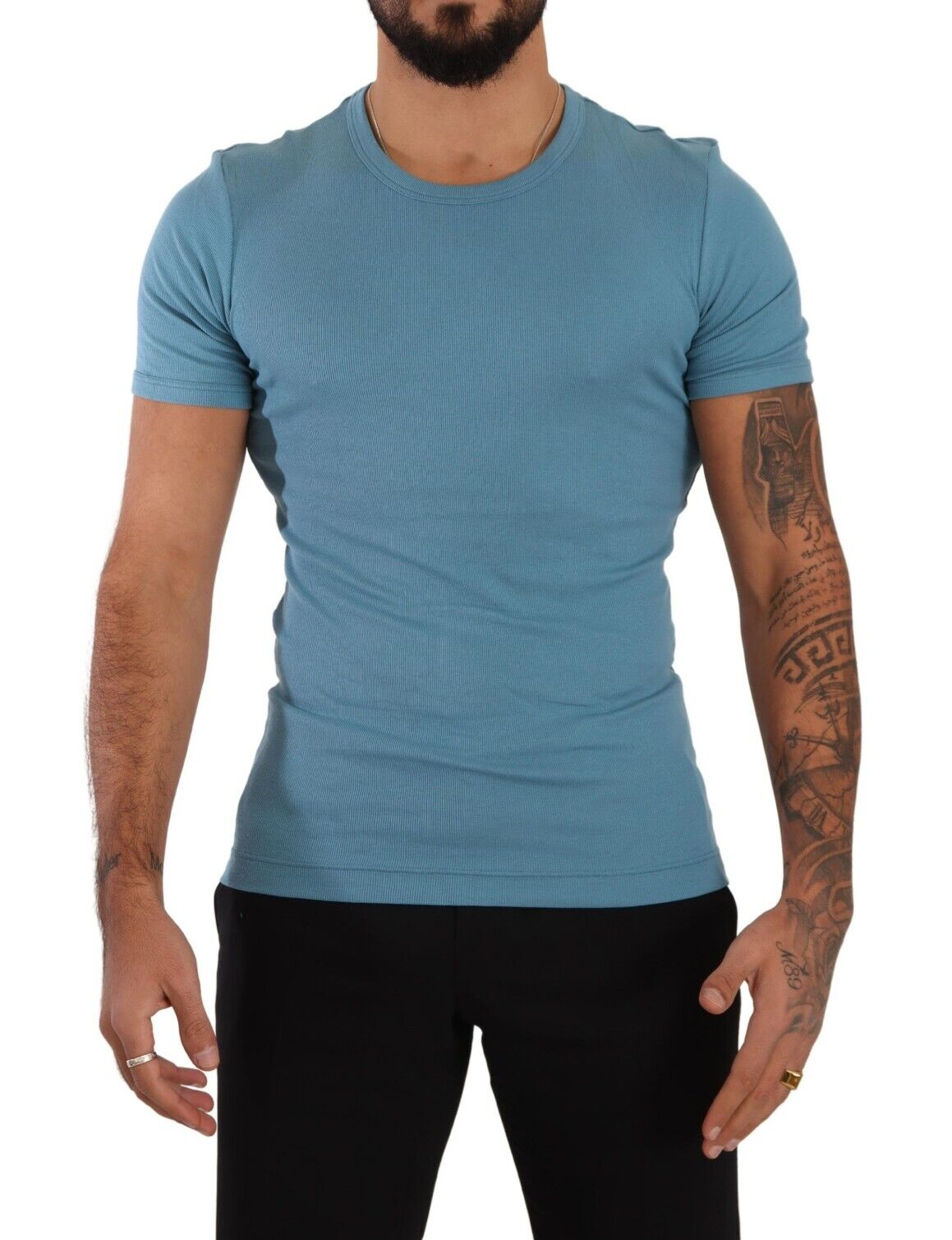 Elegant Blue Cotton Blend Round Neck Tee