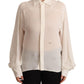 Off White Silk Long Sleeves Collared Blouse Top