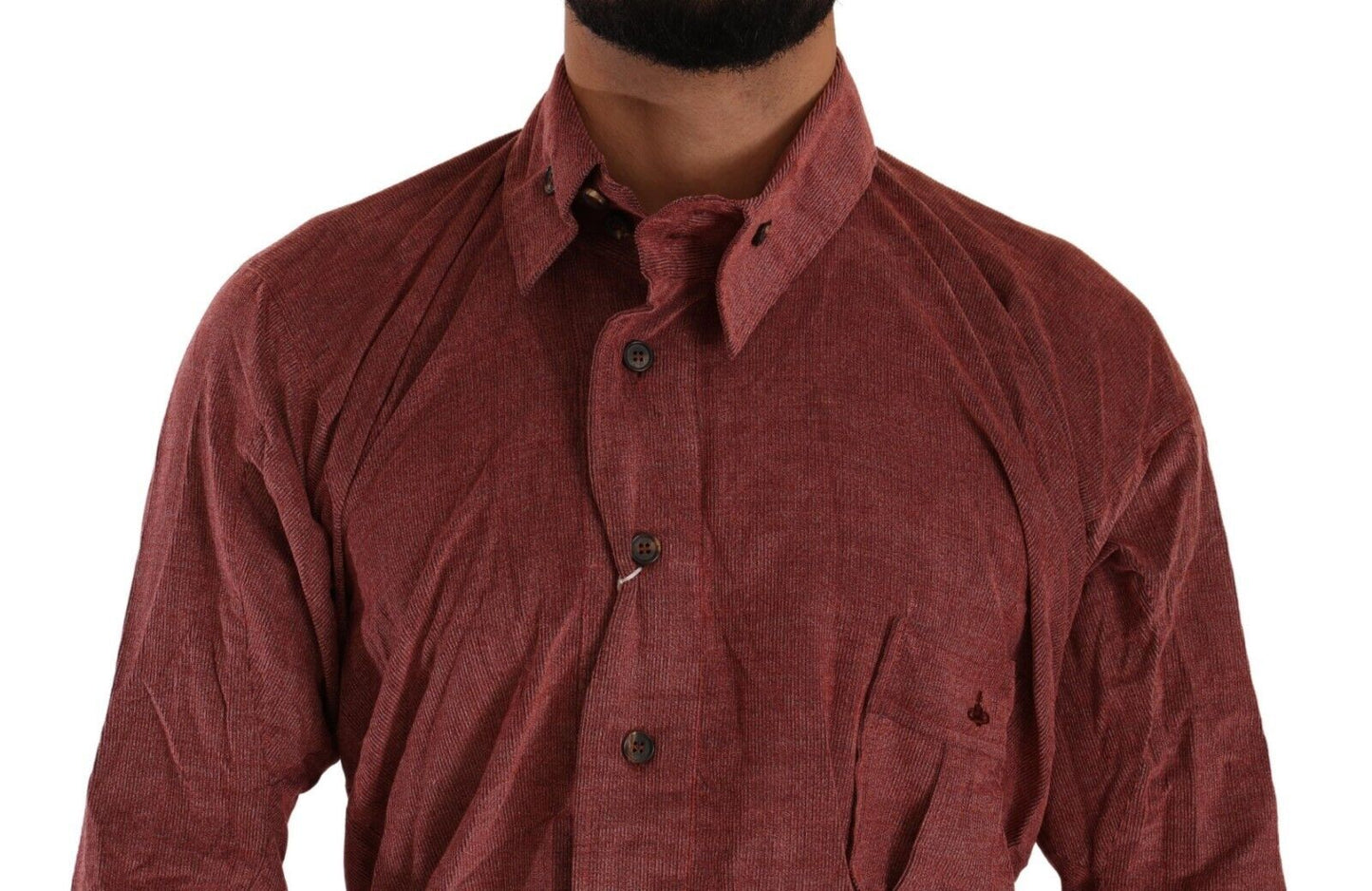 Elegant Red Cotton Button-Down Shirt