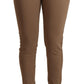 Brown Viscose Mid Waist Slim Tapered Pants