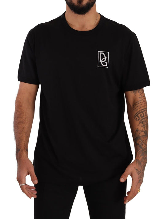 Elegant Black Logo Embroidered Cotton Tee