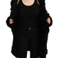 Black Rabbit Fur Cardigan Long Sleeves Jacket