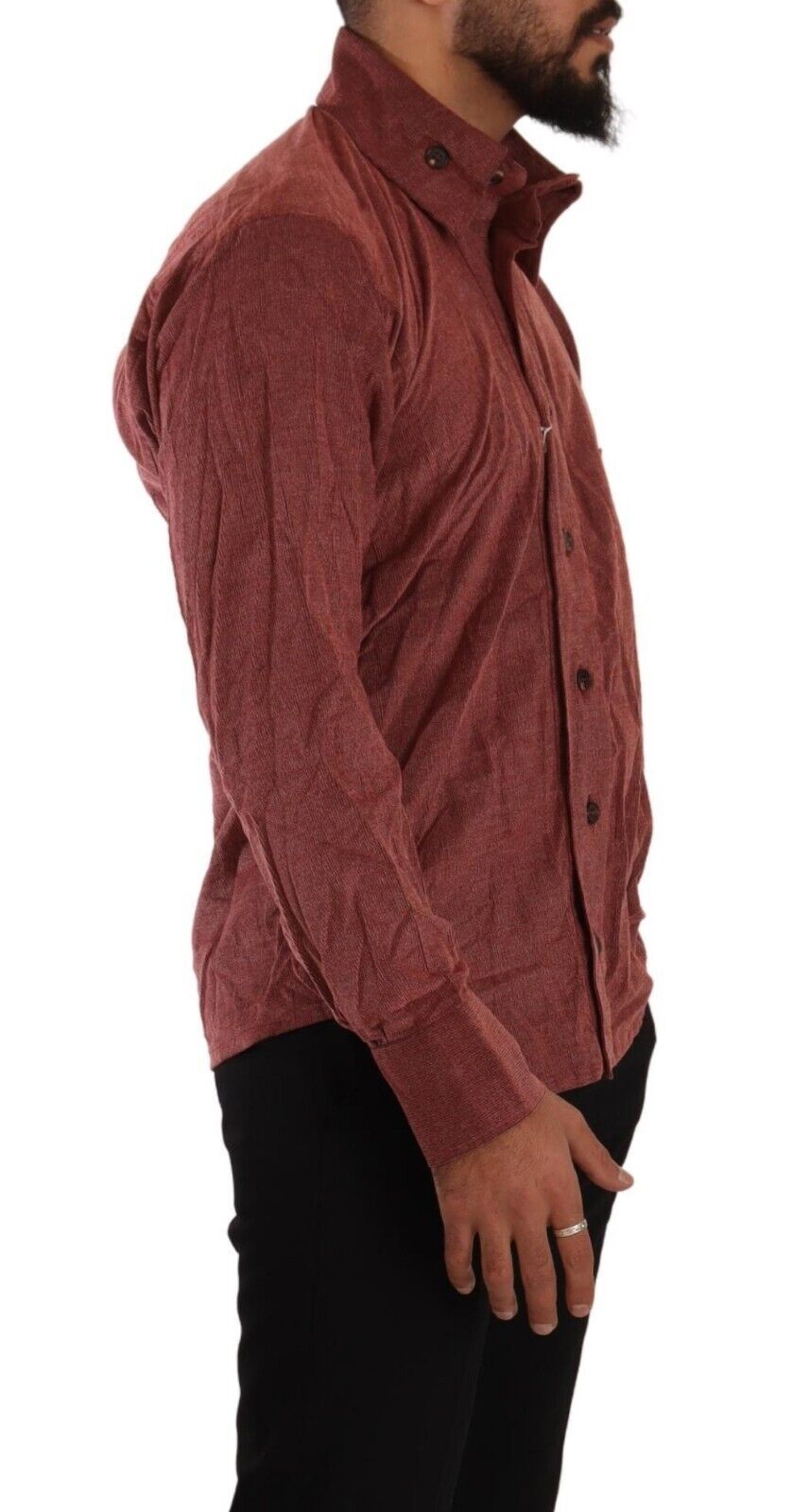 Elegant Red Cotton Button-Down Shirt