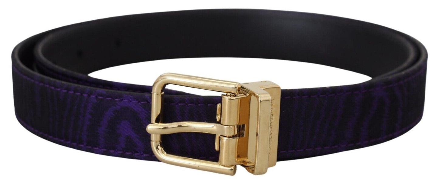 Elegant Purple Jacquard Leather Belt