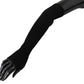 Black Knitted Elbow Length Gloves