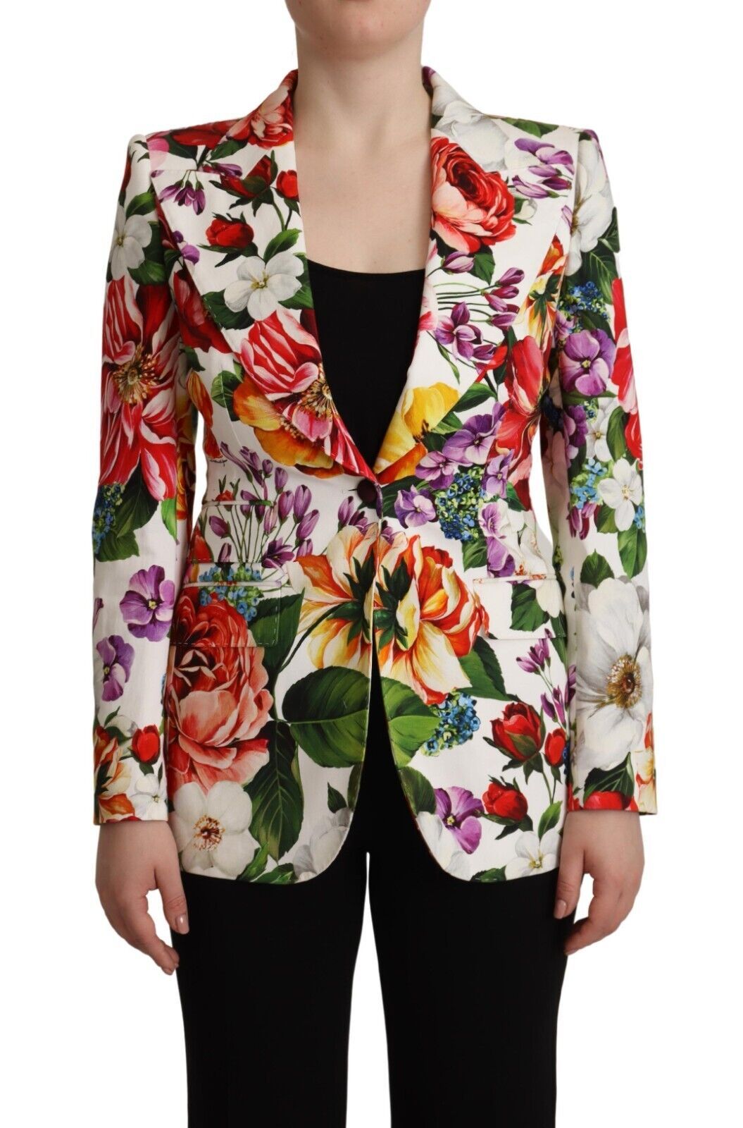 Elegant Floral Stretch Cotton Blazer Jacket