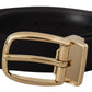 Chic Grosgrain Leather Belt with Gold Tone Buckle