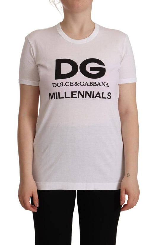 Elegant Crew Neck White Tee with DG Millennials Print