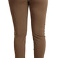 Brown Viscose Mid Waist Slim Tapered Pants