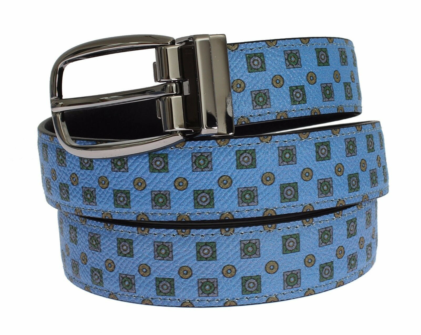 Exquisite Blue Baroque Silk Tie & Leather Belt Set