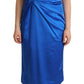 Blue Acetate Sleeveless Pleated Midi Sheath Dress