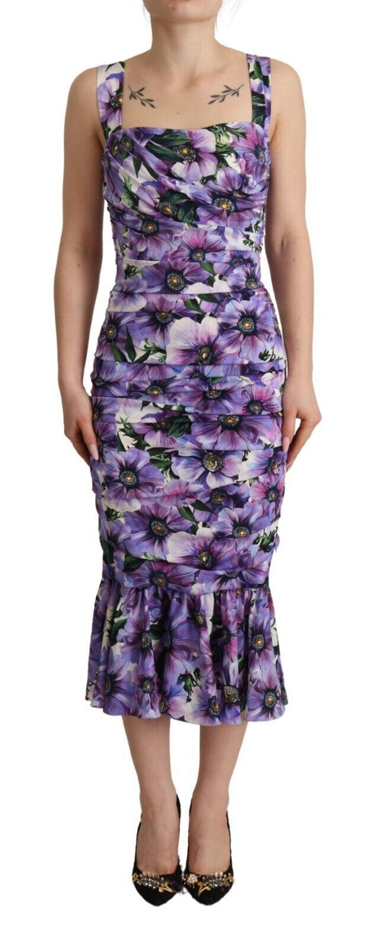 Elegant Silk Floral Sheath Midi Dress